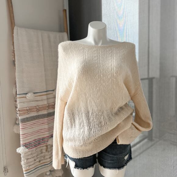 Zara Beige Pointelle Wool Blend Boat Neck Oversized Pullover Sweater XS-S - Picture 1 of 9